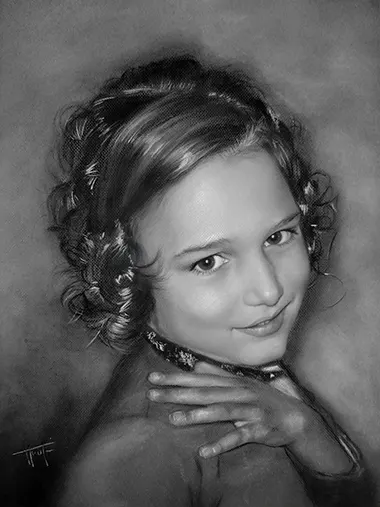 Portrait réaliste au fusain peint à la main