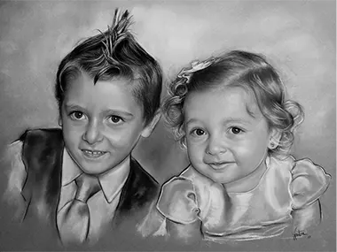 Portrait réaliste au fusain peint à la main