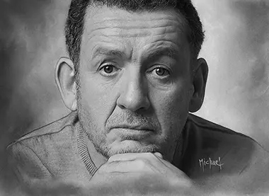 Dany Boon - Portrait réaliste au fusain peint à la main