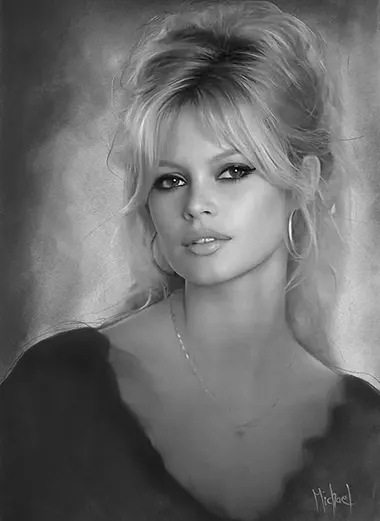 Brigitte Bardot Portrait au fusain réaliste