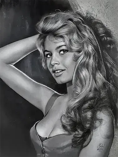 Brigitte Bardot Portrait au fusain réaliste