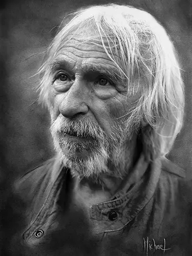 Pierre Richard Portrait réaliste au fusain peint à la main